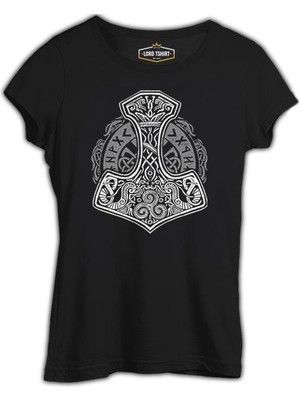 Lord T-Shirt A Viking Hammer In Tribal Style Siyah Kadın Tshirt