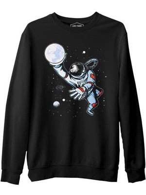 Lord T-Shirt Astronaut Playing Basketball With The Moon Siyah Erkek Kalın Sweatshirt