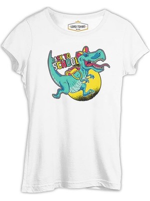 Lord T-Shirt Okula Dönüş - Dinazor Beyaz Kadın Tshirt