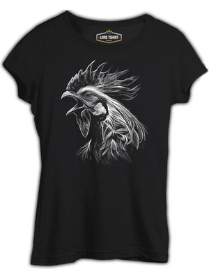 Lord T-Shirt Rooster Realistic Siyah Kadın Tshirt