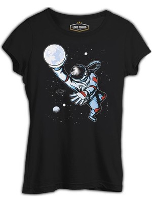 Lord T-Shirt Astronaut Playing Basketball With The Moon Siyah Kadın Tshirt