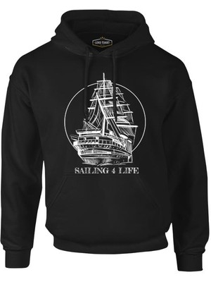 Lord T-Shirt Sailing For Life Siyah Erkek Fermuarsız Kapşonlu