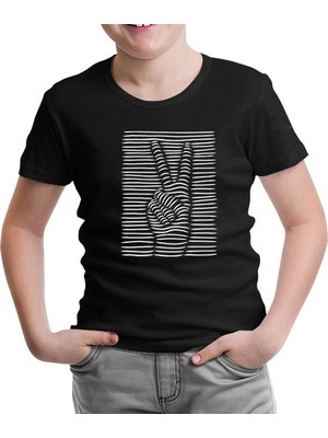 Peace Hand Sign In 3D Siyah Çocuk Tshirt