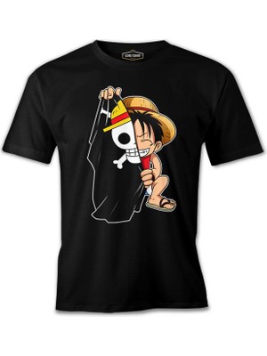 One Piece - Luffy And The Pirate Flag Siyah Erkek Tshirt