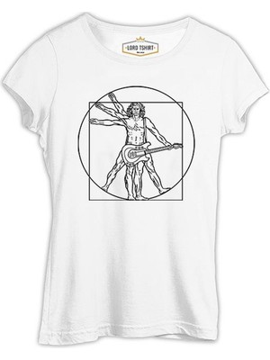 Lord T-Shirt Da Vinci Man Guitar Playing Beyaz Kadın Tshirt