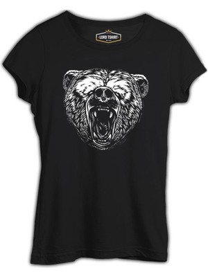 Lord T-Shirt Realistic Wild Bear Roaring Siyah Kadın Tshirt