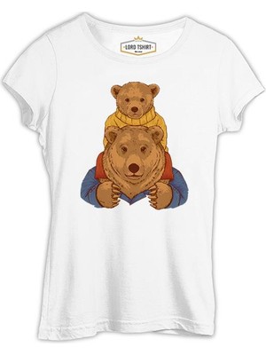 Lord T-Shirt Father Bear And His Son Beyaz Kadın Tshirt