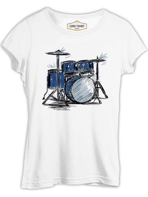 Sketch Of A Drum Kit Beyaz Kadın Tshirt