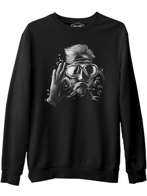 Lord T-Shirt Diver Swimming Underwater Siyah Erkek Kalın Sweatshirt