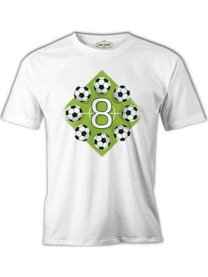 8 Years Old Birthday With Soccer Balls On The Field Beyaz Erkek Tshirt