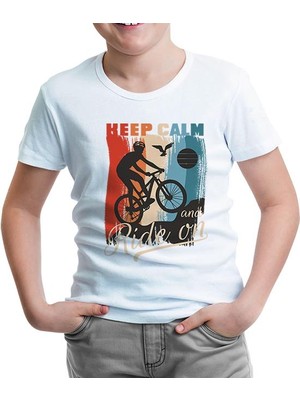 Lord T-Shirt Keep Calm And Ride On Bicycle Beyaz Çocuk Tshirt