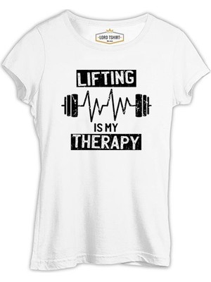 Lord T-Shirt Bodybuilding Lifting Theraphy Beyaz Kadın Tshirt