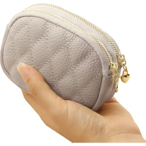 Bozuk Para Cüzdanı Kadın Üst Katman Inek Derisi Moda Eşkenar Dörtgen Nakış Anahtarlık Sikke Çift Fermuarlı Bozuk Para Cüzdanı Kadın (Yurt Dışından)