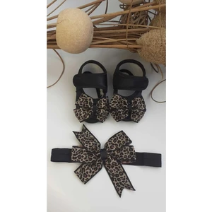 Bilge Trend Leopar Desenli Bebek Patik ve Bandana Seti Bebek Ayakkabı Bandana Seti