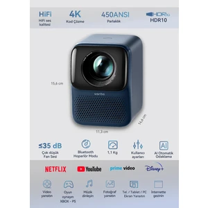 T2 Max -Yeni- Android Projeksiyon Cihazı 450 Ansı Autofocus - Gece Mavisi
