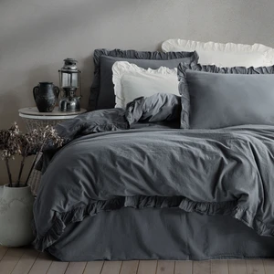 Macas Home Graphite %100 Pamuklu Fırfırlı Tek Kişilik Nevresim Takımı 160 x 220 cm