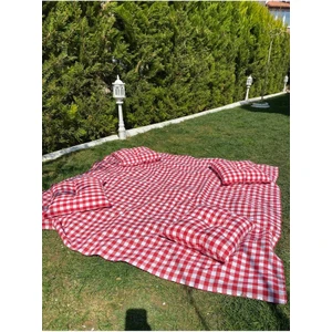Afg Tech Piknik Seti 170 x 170 cm Piti Kareli Piknik Örtüsü, 40 x 40 cm 4 Adet Minder