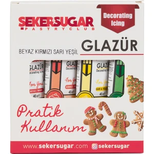 Şeker&Sugar Glazür 4'lü Set 40 gr Beyaz, Kırmızı, Sarı, Yeşil
