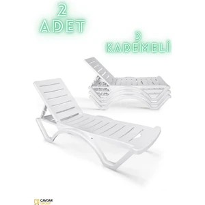 Çavdar Group 2'li Dora Kolsuz Plastik Şezlong Havuz Plaj Şezlongu 2 Adet Beyaz Kolsuz Şezlong