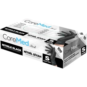 Coremed Pudrasız Nitril Eldiven S Beden Siyah 100'lü