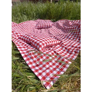 Kırmızı Piknik Örtüsü 170 x 170 cm 2 Adet Minderli Piknik Seti