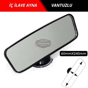 ŞüsCarOto Aksesuar Her Araca Uyumlu Siyah Çerçeveli Dikiz Aynası 60 mm x 240 mm Vantuzlu Iç Ilave Ayna