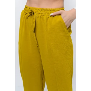 Sh Mağazacılık Ince Yazlık Kadın Yüksek Bel Rahat Salaş Pamuklu Slouchy Fit Basic Beli Lastikli Bilek Boy Pantolon