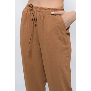 Sh Mağazacılık Ince Yazlık Kadın Yüksek Bel Rahat Salaş Pamuklu Slouchy Fit Basic Beli Lastikli Bilek Boy Pantolon