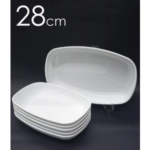 Abnturk 12 Adet Beyaz Melamin Kayık Tabak 28x18cm Büyükboy Salata Tabağı Günlük Kullanıma Hesaplı Oval Tabak