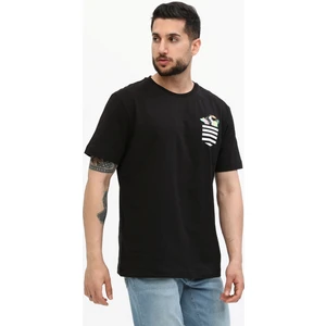 Owut Collection Siyah Oversize Cep Baskılı Bisiklet Yaka Tişört