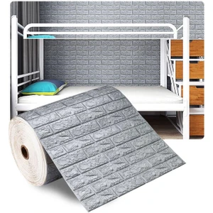 Renkli Duvarlar NW02-70X500CM Kendinden Yapışkanlı Gri Tuğla Desen 3D Duvar Kağıdı Paneli Tek Parça