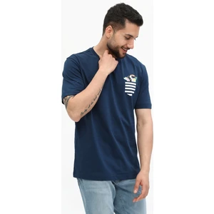 Owut Collection Lacivert Oversize Cep Baskılı Bisiklet Yaka Tişört