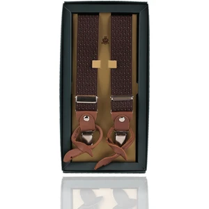 La Pescara Kahverengi Deri Bağlantılı Düğme Delikli Jakarlı Pantolon Askısı PAN147