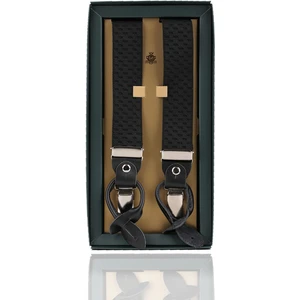 La Pescara Siyah Deri Bağlantılı Düğme Delikli Jakarlı Pantolon Askısı PAN150