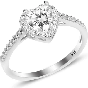 Söğütlü Silver Gümüş Rodyumlu Zirkon Taşlı Pırlanta Montürlü Kalp Modeli Yüzük