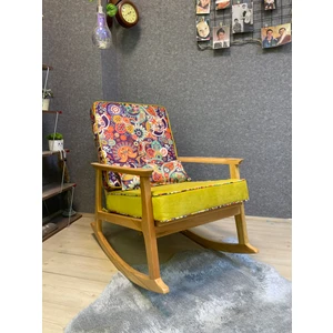 Iskandinav Naturel Retro Minderli Puflu Sallanan Sandalye Dinlenme Koltuğu