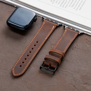 Apple Watch 42MM 44MM 45MM 49MM 3 / 4 / 5 / 6 / Se / 7 / 8 / 9 Ultra Ultra 2 Deri Kordon Hakiki Deri Kayış Taba