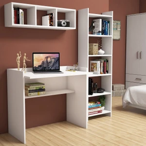 Aden Home Kitaplıklı Çalışma Masası, Beyaz Çalışma Masası, Ders Çalışma Masası, Genç Odası - CM01
