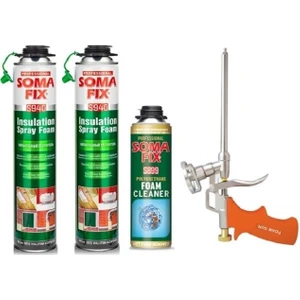 2 Ad 750 Ml Somafix Tabancalı Isı Ses Yalıtım Köpüğü Köpük Tabancası Köpük Temizleyicisi Seti