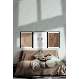 Özcanlar Çerçeve Mandala Temalı Çerçevesiz Çerçeve Görünümlü 3 Parça Mdf  Duvar Tablo Seti Lazer Kesim