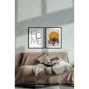 Özcanlar Çerçeve Home Temalı Çerçevesiz Çerçeve Görünümlü 2 Parça Mdf  Duvar Tablo Seti  Güneş Tablo Set