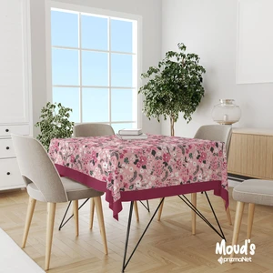 Moud'S Pembe Pastel Çiçek Desenli Kare - Dikdörtgen Süet Dertsiz Masa Örtüsü