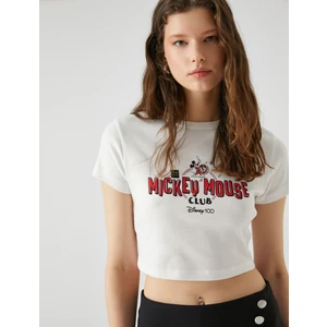 Mickey Mouse Tişört Crop Bisiklet Yaka Kısa Kollu Baskılı