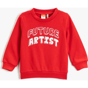 Baskılı Sweatshirt Uzun Kollu Bisiklet Yaka