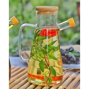 900 Ml Borosilikat Cam Bambu Vakumlu Kapak Yağdanlık Sirkelik