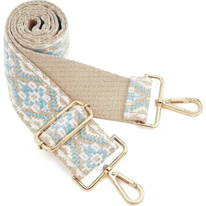 Geniş Omuz Askısı Ayarlanabilir Yedek Kemer Çapraz Kanvas Çanta(Beyazaçık Mavi Çiçekler) (Yurt Dışından)