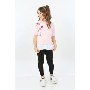 Toontoy Kids Kız Çocuk Cool And Fancy Yazılı Kalp Baskılı Tişört