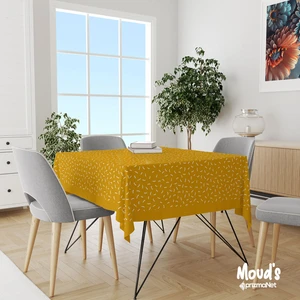 Sarı Noktalar Desenli Kare - Dikdörtgen Süet Dertsiz Masa Örtüsü