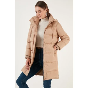 Cepli Kapüşonlu Kışlık Uzun Şişme Mont Kadın Mont 55650542