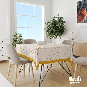 Sarı Yıldız Desenli Kare - Dikdörtgen Süet Dertsiz Masa Örtüsü
